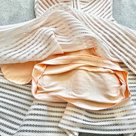 MAJE Pink Rayure Mesh-Striped Jersey Mini Dress Size 2 Skater Feminine Dainty - Picture 5 of 13